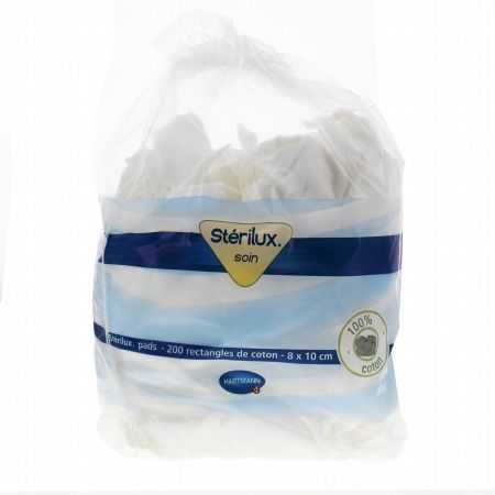 STERILUX PADS - SACHET DE 200 RECTANGLES COTON 8x10 CM