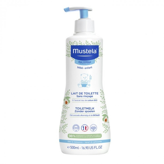 Mustela Lait De Toilette Sans Rinçage A L'Avocat Bio Visage Et Siège Peau Normale Flacon 500ml 
