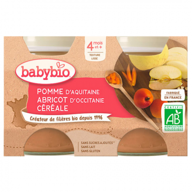 BABY BIO petit pot pomme abricot cereales 2 130g