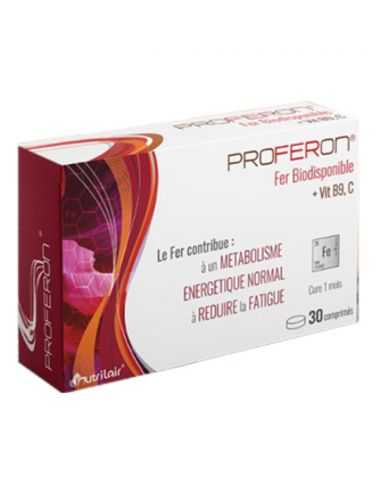 NUTRIMAX PROFERON FER BIODISPONIBLE ACIDE FOLIQUE, VITAMINE C 30 COMPRIMÉS