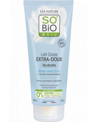 SO BIO LAIT CORPS EXTRA DOUX HYDRATE ALOE VERA BIO ET ACIDE HYALURONIQUE  200 ML