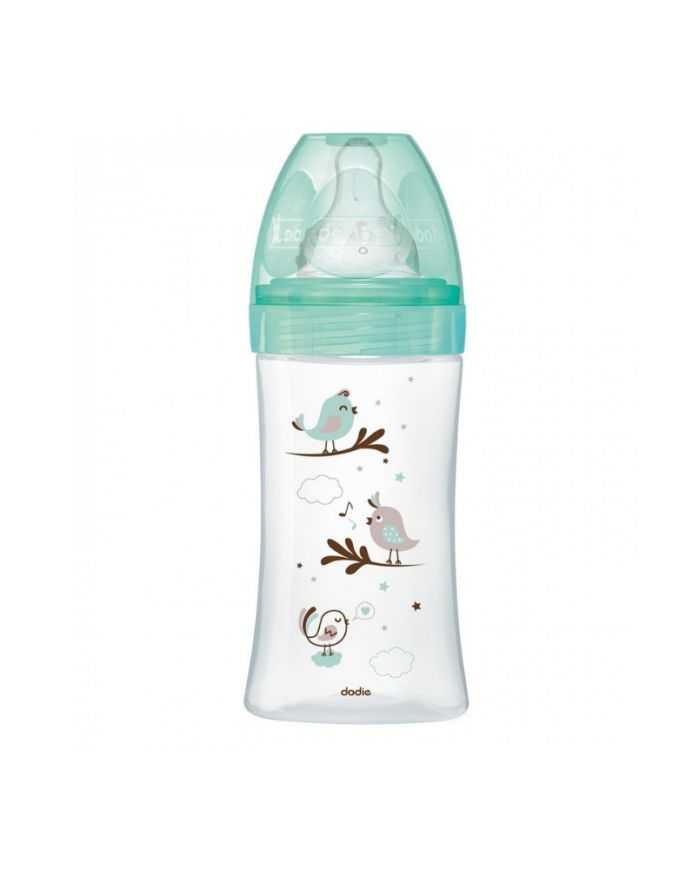 DODIE BIBERON VERRE ANTI COLIQUE TETINE PLATE VERRE 270ML VERT OISEAUX 0-6 M