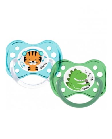 DODIE 2 SUCETTES ANATOMIQUES SILICONE 6 MOIS + A28 MODELE DINOSAURE CHAT