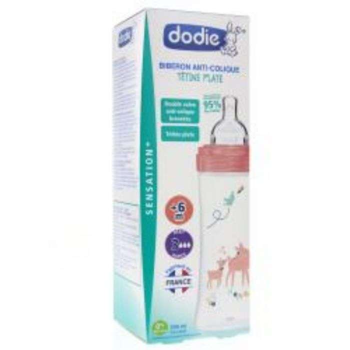 DODIE Biberon Sensation+ anti-colique tétine plate 330ml rose