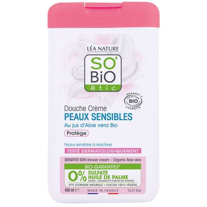 SO BIO douche creme peaux sensibles au jus d'aloe vera bio 450ml