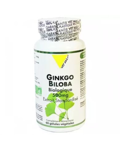 VITALL+ Ginkgo biloba biologique 500mg 60capsules 