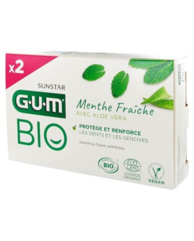 GUM Dentifrice Menthe Fraîche Aloe Vera Bio Lot de 2 x 75 ml