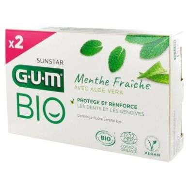 GUM Dentifrice Menthe Fraîche Aloe Vera Bio Lot de 2 x 75 ml