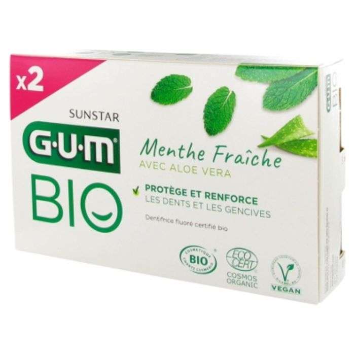 GUM Dentifrice Menthe Fraîche Aloe Vera Bio Lot de 2 x 75 ml