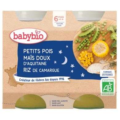 BABYBIO Petit pois mais doux d'aquitaine riz de camargue