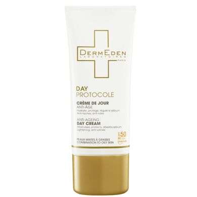 Dermeden - DAY PROTOCOLE - Crème de Jour Anti-Âge Peaux Mixtes à Grasses SPF50, 50ml