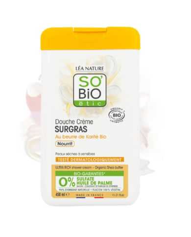 SO BIO DOUCHE CREME SURGRAS AU BEURRE DE KARITE BIO NOURRIT 450 ML