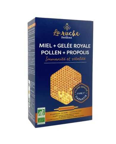 DIETAROMA LA RUCHE MIEL + GELEE ROYALE + POLLEN + PROPOLIS 20 AMPOULES