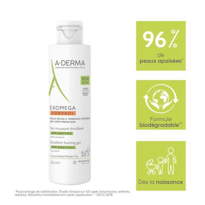 ADERMA EXOMEGA CONTROL GEL MOUSSANT EMOLLIENT VISAGE CORPS 200ML