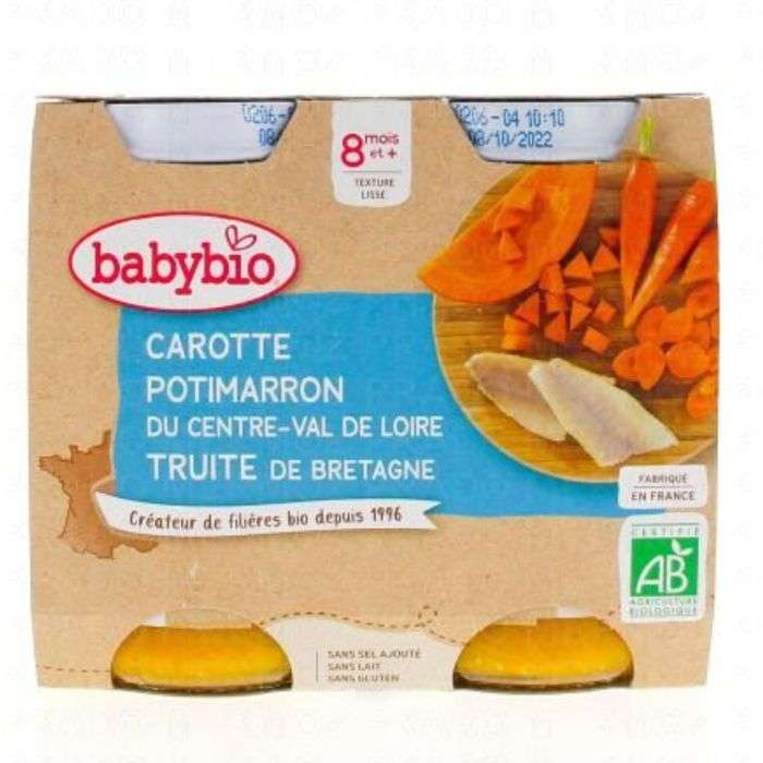 BABYBIO CAROTTE POTIMARRON TRUITE DE BRETAGNE 8 MOIS + PACK DE 2