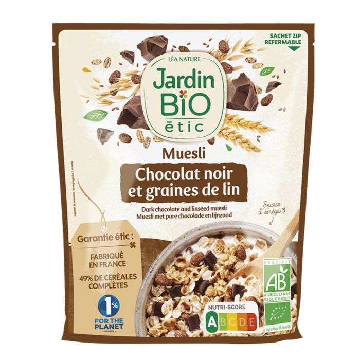 JARDIN BIO MUESLI CHOCOLAT NOIR ET GRAINES DE LIN 375 G