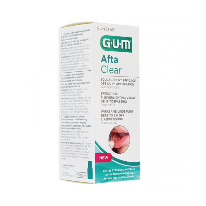 GUM AFTA CLEAR BAIN DE BOUCHE APHTES ET LESIONS BUCCALES 120ML