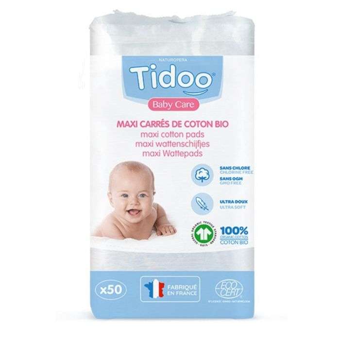 TIDOO MAXI CARRE COTON BIO 50 UNITES