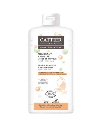 CATTIER MOUSSANT FAMILIAL CORPS ET CHEVEUX MILLET ET ALOE VERA  500 ML SANS SULFATE