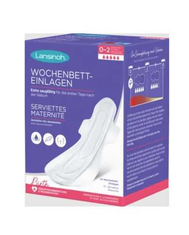LANSINOH SERVIETTES DE MATERNITE 10 PIECES TAILLE L 0-2 SEMAINES