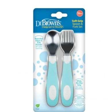 DR BROWNS ENSEMBLE CUILLERE ET FOURCHETTE A PRISE SOUPLE 12 MOIS +