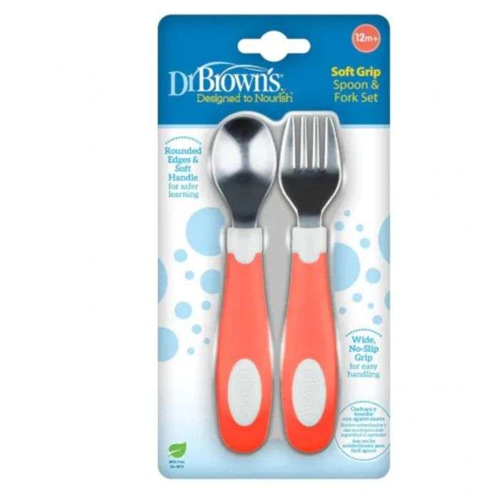 DR BROWNS ENSEMBLE CUILLERE ET FOURCHETTE A PRISE SOUPLE 12 MOIS +