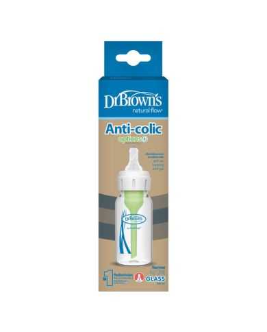 DR BROWNS BIBERON EN VERRE ANTI COLIC OPTION +120 ML COL ETROIT 0M+