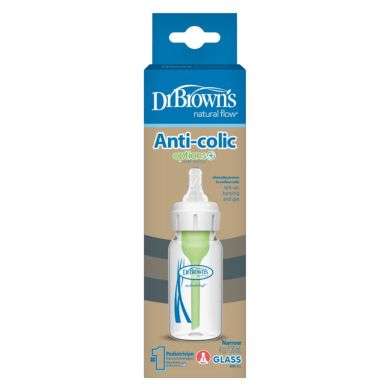 DR BROWNS BIBERON EN VERRE ANTI COLIC OPTION +120 ML COL ETROIT