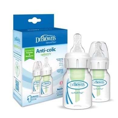 DR BROWNS PAQUET DE 2 BIBERONS ANTI COLIC OPTIONETROIT EN VERRE 60 ML+ TETINE