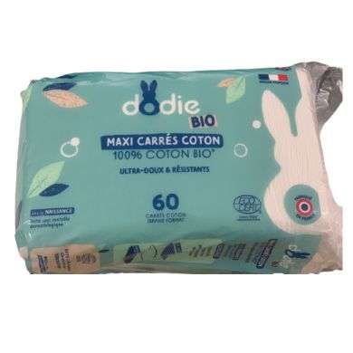 DODIE MAXI CARRES COTON 3EN1 SIEGE VISAGE MAINS 100% COTON BIO X60U