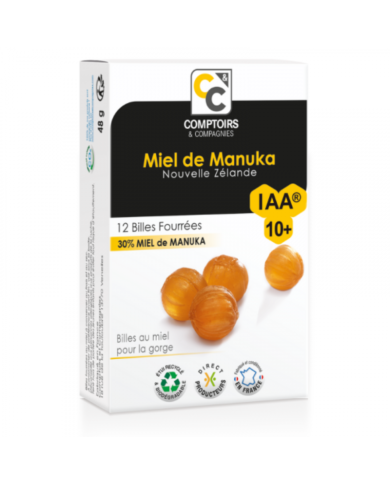 COMPTOIRS ET COMPAGNIES MIEL DE MANUKA IAA 10+ 12 BILLES FOURREES POUR LA GORGE