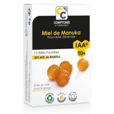 COMPTOIRS ET COMPAGNIES MIEL DE MANUKA IAA 10+ 12 BILLES FOURREES POUR LA GORGE