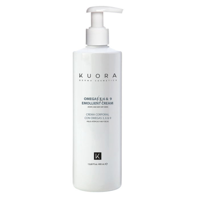KUORA OFFRE CREME EMOLLIENTE OMEGA 3 6 ET 9 PEAUX SENSIBLES SECS ET ATOPIQUE 400 ML + DERMOGEL OIL OFFERTE