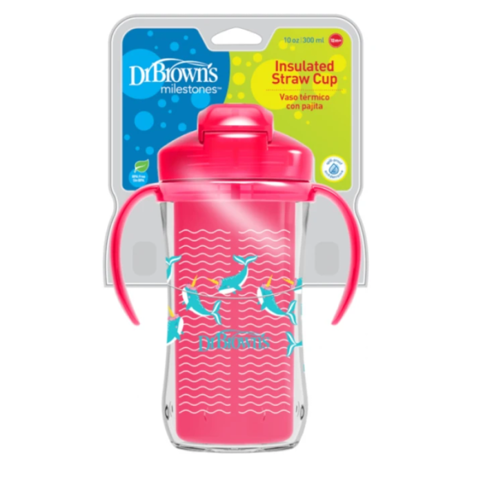 DR BROWNS TASSE THERMOS BLEU AVEC PAILLE 12 MOIS PLUS 300 ML