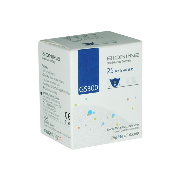 Bionime Bandelettes Réactives GS300 pour le Lecteur Bionime GM300 25 unites