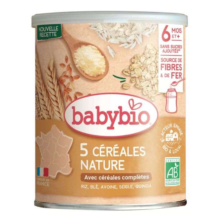 BABYBIO 5 CEREALES NATURE BLE AVOINE RIZ SEIGLE QUINOA 6 MOIS ET + 200G