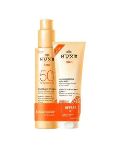 NUXE OFFRE SUN SPRAY SOLAIRE DELICIEUX 150 ML SPF 50+ SHAMPOING DOUCHE APRES SOLEIL 100 ML