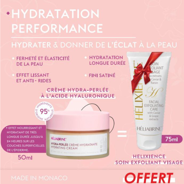 Crème hydratante, Soin exfoliant doux, Hydra Perlée, Helixience,