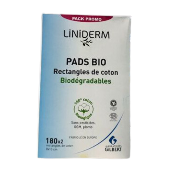 GILBERT LINIDERM PADS BIO RECTANGLES DE COTON BIODEGRADABLES 180*2