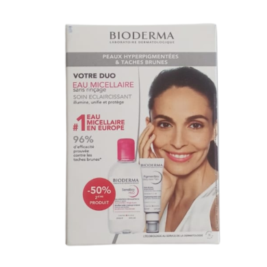BIODERMA PEAUX HYPERPIGMENTEES ET TACHES BRUNE DUO EAU MICELLAIRE + SOIN ECLAIRCISSANT