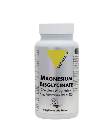 VITALL+ MAGNESIUM BISGLYCINATE VITAMINE B6 ET D3 COMPLEMENT ALIMENTAIRE 60 GELULES