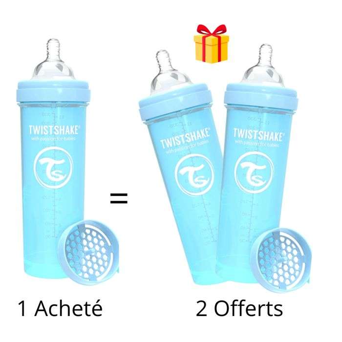 TWISTSHAKE OFFRE 1 BABY BOTTLE ANTI COLIC ALL IN ONE 330ML 4M+ BLEU ACHETE 2 OFFERTS