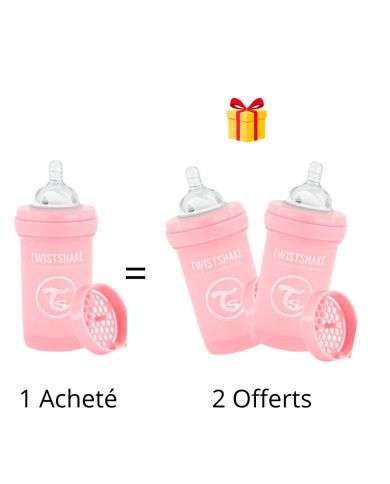 TWISTSHAKE OFFRE 1 BABY BOTTLE ANTI COLIC  ALL IN ONE 180 ML 0M+ ROSE ACHETE 2 OFFERTS 
