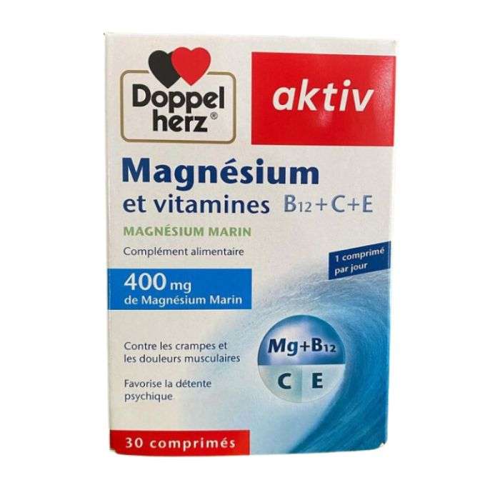 DOPPELHERZ MAGNESIUM ET VITAMINES B12+C+E 30 COMPRIMES 