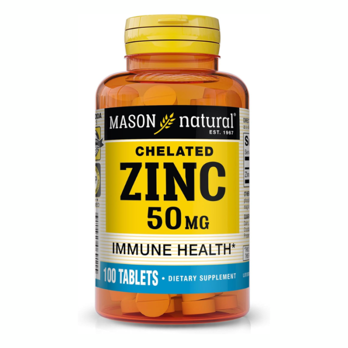 MASON NATURAL CHELATED ZINC 50 MG 100 COMPRIMES
