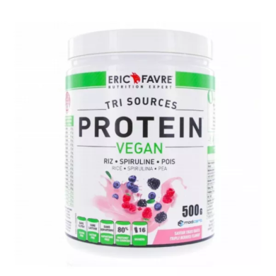 ERIC FAVRE TRI SOURCES PROTEIN VEGAN RIZ SPIRULINE POIS 500G GOUT FRUITS ROUGES