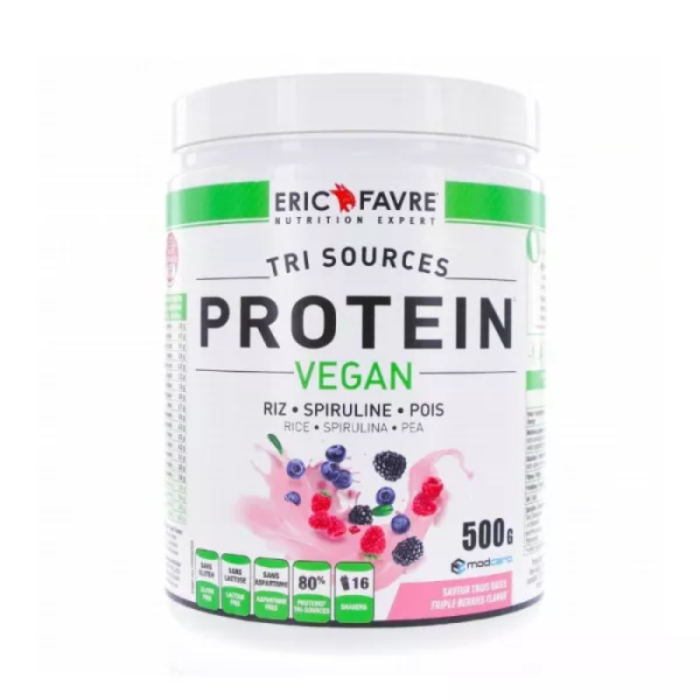 ERIC FAVRE TRI SOURCES PROTEIN VEGAN RIZ SPIRULINE POIS 500G GOUT FRUITS ROUGES