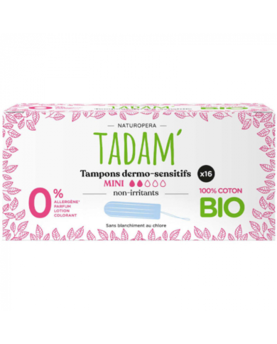 TADAM TAMPONS DERMO SENSITIFS MINI COTON BIO X16
