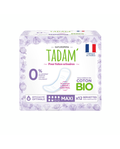 TADAM 12 SERVIETTES MAXI COTON BIO FUITES URINAIRES