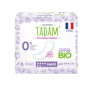 TADAM 12 SERVIETTES MAXI COTON BIO FUITES URINAIRES